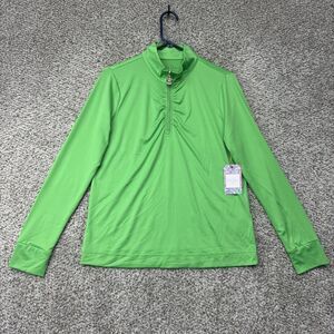 Stella Parker Sport Top Women M 1/4 Zip Green Stretch Pocket Golf Pickleball New